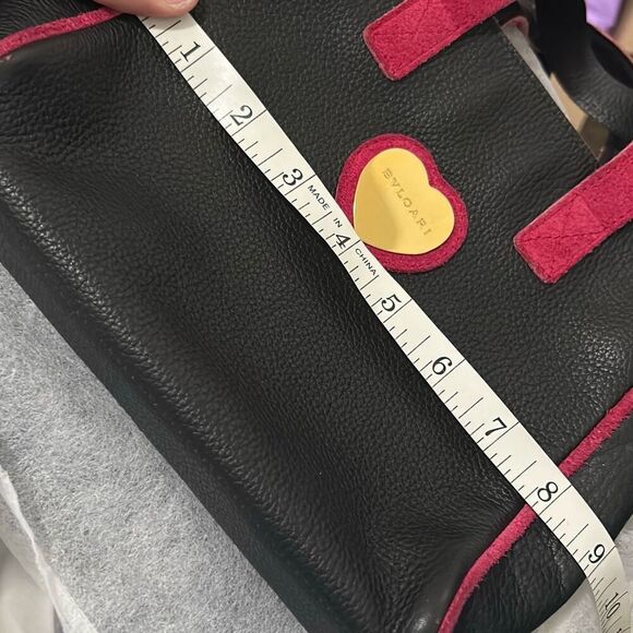 Bvlgari Leather Heart Logo Mini Tote Bag Black Red Gold Preppy Cute Winter Fall - Picture 9 of 12